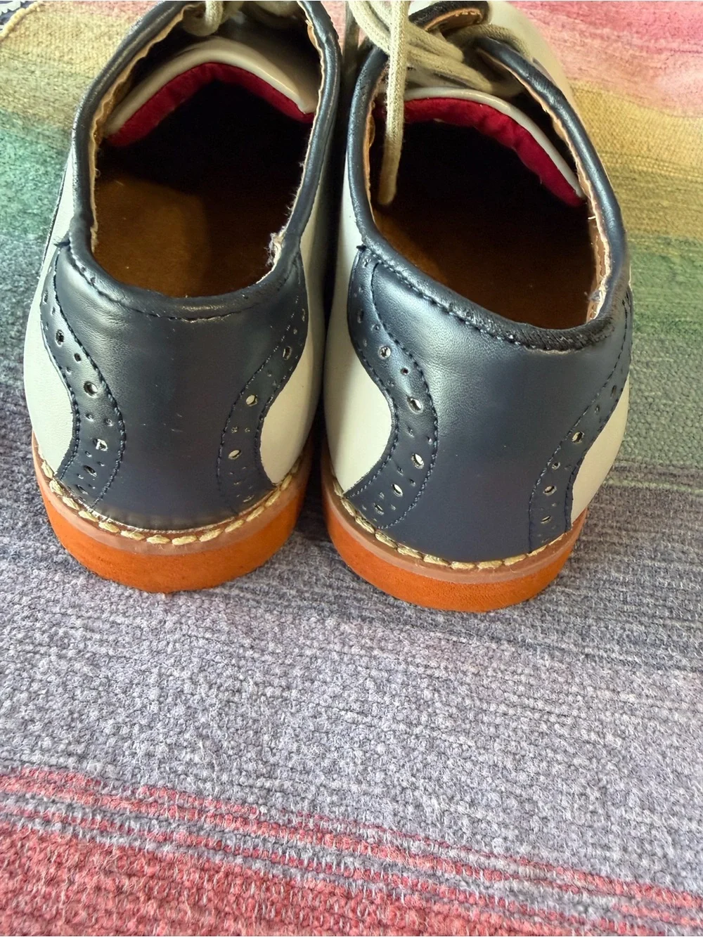 Size 4 Florsheim Kids Two-Tone Saddle Oxfords in Cream and Black worn once for E